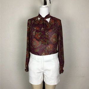 Nine West Womens Blouse Size M Geometric Print Multicolor Long Sleeve Vi…